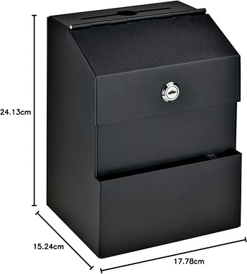 Mail Boss Comment Boss 8100 Locking Steel Suggestion Box - Key Drop Box - Collection Box - Donation Box - Ballot Box - with 25 Suggestion Cards (Black)