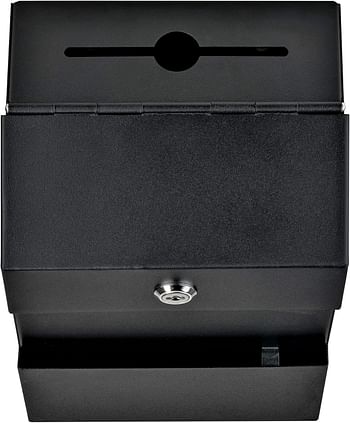 Mail Boss Comment Boss 8100 Locking Steel Suggestion Box - Key Drop Box - Collection Box - Donation Box - Ballot Box - with 25 Suggestion Cards (Black)