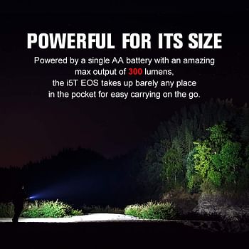 OLIGHT I5T EOS 300 Lumens Slim EDC Flashlight Dual-Output for Camping and Hiking, Tail Switch Flashlight with Beam Distance 196ft, Powered by Single AA Battery, Black