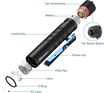 OLIGHT I5T EOS 300 Lumens Slim EDC Flashlight Dual-Output for Camping and Hiking, Tail Switch Flashlight with Beam Distance 196ft, Powered by Single AA Battery, Black