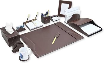 FIS® Executive Desk Set, Italian PU Materials, Set of 11 Pieces, Dark Brown Color, Pack in Gift Box-FSDS183DBR