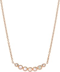 Fossil Women's Stainless Steel Val Mother of Pearl Discs Station Necklace, Rose Gold