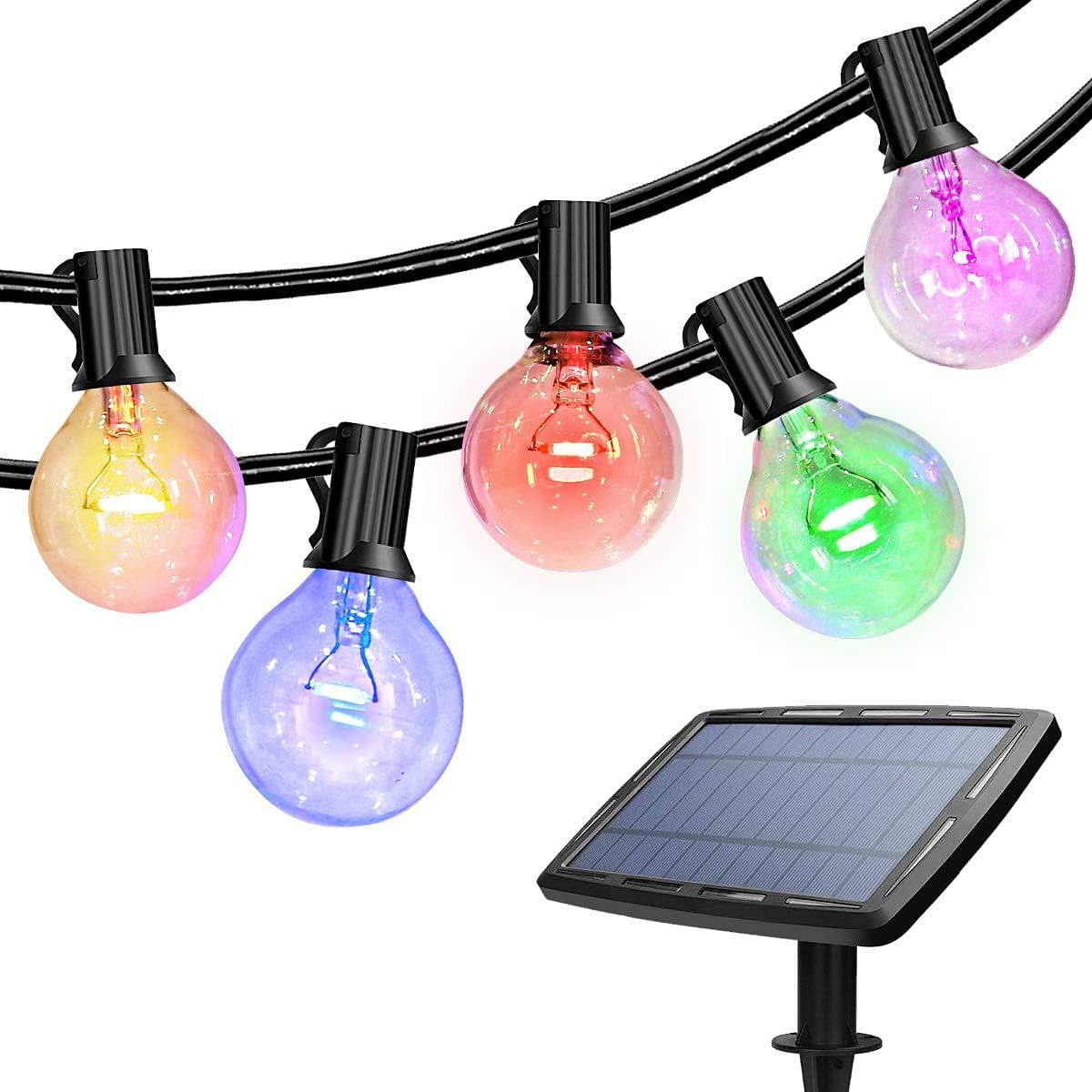 iDeer Life Colorful Outdoor String Light, 48ft Solar String Lights with 18 Pcs Solid Waterproof LED Glass Bulbs Solar or USB Charging Powered Fairy Light for Indoor and Outdoor Decoration