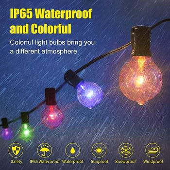 iDeer Life Colorful Outdoor String Light, 48ft Solar String Lights with 18 Pcs Solid Waterproof LED Glass Bulbs Solar or USB Charging Powered Fairy Light for Indoor and Outdoor Decoration