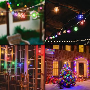 iDeer Life Colorful Outdoor String Light, 48ft Solar String Lights with 18 Pcs Solid Waterproof LED Glass Bulbs Solar or USB Charging Powered Fairy Light for Indoor and Outdoor Decoration