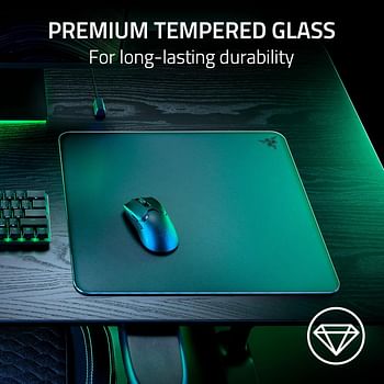 Razer Atlas Tempered Glass Gaming Mouse Mat: Ultra-Smooth Micro-Etched Surface - Dirt and Scratch-Resistant - Anti-Slip Base - Quiet Mouse Movements - Black