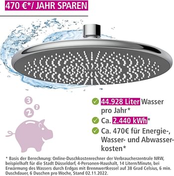 WENKO Water Saving Rain Shower Head, Plastic (ABS), High Pressure, No Hassle Installation, Large Luxury Rainfall, 22.5x22.5cm, Chrome