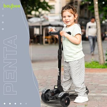 Baybee Penta Scooter for Kids, 3 Wheel Kids Scooter, Smart Kick Scooter with Foldable & Height Adjustable Handle, Scooter with LED PU Wheels & Brake, Skate Scooter for Kids Age 3-10 Years