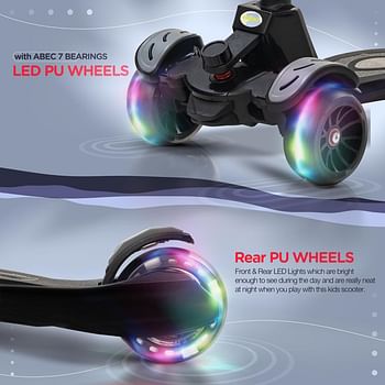 Baybee Penta Scooter for Kids, 3 Wheel Kids Scooter, Smart Kick Scooter with Foldable & Height Adjustable Handle, Scooter with LED PU Wheels & Brake, Skate Scooter for Kids Age 3-10 Years