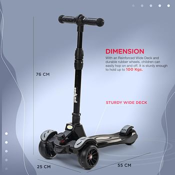 Baybee Penta Scooter for Kids, 3 Wheel Kids Scooter, Smart Kick Scooter with Foldable & Height Adjustable Handle, Scooter with LED PU Wheels & Brake, Skate Scooter for Kids Age 3-10 Years