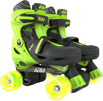 Yvolution Quad and Inline Skates Neon Combo 2-in-1 Skates for Kids with LED Wheels | Adjustable Sizing