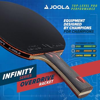 JOOLA Infinity Overdrive - Professional Performance Ping Pong Paddle with Carbon Kevlar Technology - Black Rubber on Both Sides - Competition Table Tennis Racket for Advanced Training - Extreme Speed