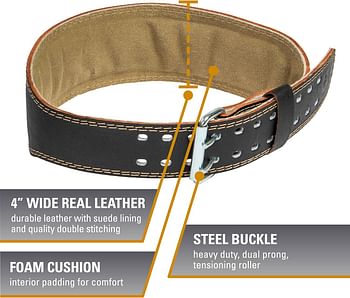 Harbinger Padded Leather Contoured Weightlifting Belt with Suede Lining and Steel Roller Buckle