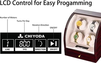 Chiyoda Quad Watch Winder Wooden Watch Box With Quiet Mabuchi Motor And 12 Rotation Modes Lcd Digital Display Independent Control 3 Jewelry Storage Brown Winder04