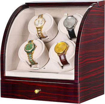 Chiyoda Quad Watch Winder Wooden Watch Box With Quiet Mabuchi Motor And 12 Rotation Modes Lcd Digital Display Independent Control 3 Jewelry Storage Brown Winder04