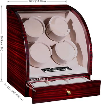 Chiyoda Quad Watch Winder Wooden Watch Box With Quiet Mabuchi Motor And 12 Rotation Modes Lcd Digital Display Independent Control 3 Jewelry Storage Brown Winder04