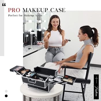 Hododou Makeup Train Case Cosmetic Box with 6 Tray Large Capacity Makeup Storage Organizer for Nail Tech Makeup Artist Black