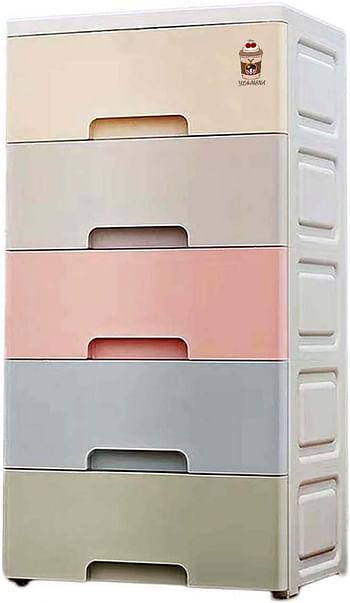 Ylamena Plastic Storage Drawers 5 Layers Organizer Cabinet 45CM Wide Containers with Wheels Kitchen & Storage Bathroom Multi color