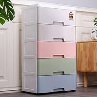 Ylamena Plastic Storage Drawers 5 Layers Organizer Cabinet 45CM Wide Containers with Wheels Kitchen & Storage Bathroom Multi color