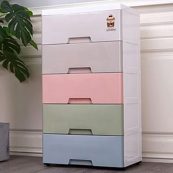 Ylamena Plastic Storage Drawers 5 Layers Organizer Cabinet 45CM Wide Containers with Wheels Kitchen & Storage Bathroom Multi color