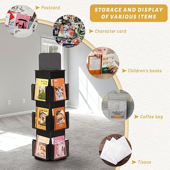 Natheeph Rotating Display Stand Greeting Card Display Wooden Display Rack with Two Card Sticker for Greeting Card Vendor Coffee Bag 3 Tier Tabletop Display Stand Ebony