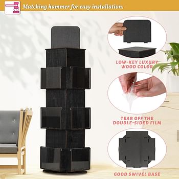 Natheeph Rotating Display Stand Greeting Card Display Wooden Display Rack with Two Card Sticker for Greeting Card Vendor Coffee Bag 3 Tier Tabletop Display Stand Ebony