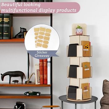 Natheeph Rotating Display Stand Greeting Card Display Wooden Display Rack with Two Card Sticker for Greeting Card Vendor Coffee Bag 3 Tier Tabletop Display Stand Ebony