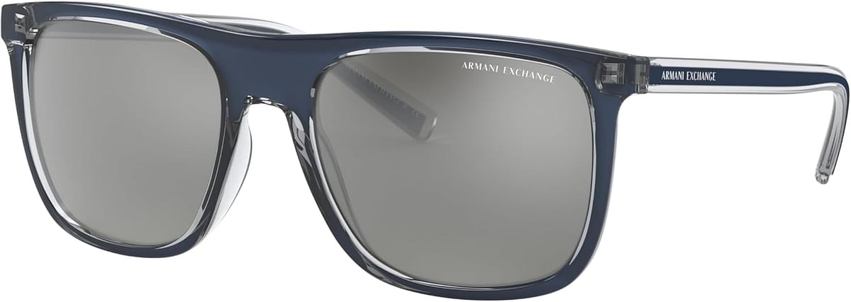 AX Armani Exchange Men's Ax4102S Square Sunglasses, Clear/Grey Silver Mirrored, 56 mm