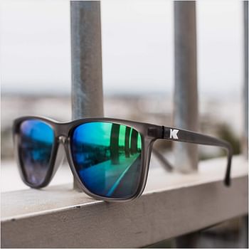 Knockaround Fast Lanes Polarized Sunglasses With Translucent Grey Frames/Green Reflective Lenses