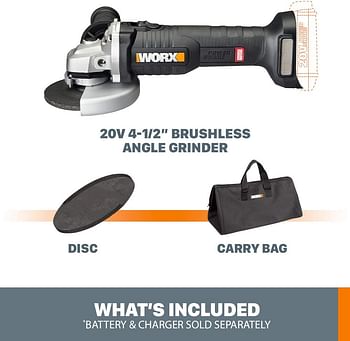 Worx WX812L.9 20V Power Share 4.5" Cordless Angle Grinder with Brushless Motor (Tool Only)