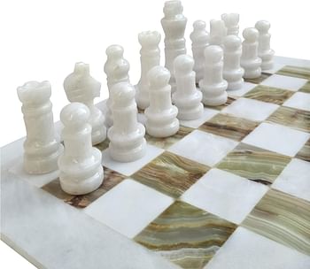 LAVISH CHESS SETS Handmade Staunton White and Green Onyx Marble Board Game - Best Board Games for Home Decor Gifts - Suitable For Table Decor - Non Go Board Game - Non Checker Board Game