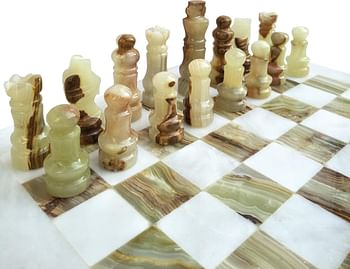 LAVISH CHESS SETS Handmade Staunton White and Green Onyx Marble Board Game - Best Board Games for Home Decor Gifts - Suitable For Table Decor - Non Go Board Game - Non Checker Board Game