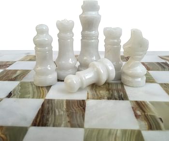 LAVISH CHESS SETS Handmade Staunton White and Green Onyx Marble Board Game - Best Board Games for Home Decor Gifts - Suitable For Table Decor - Non Go Board Game - Non Checker Board Game