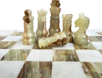 LAVISH CHESS SETS Handmade Staunton White and Green Onyx Marble Board Game - Best Board Games for Home Decor Gifts - Suitable For Table Decor - Non Go Board Game - Non Checker Board Game