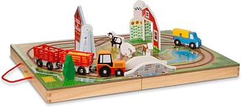 Melissa & Doug 17-Piece Wooden Tabletop Farm Playset With 4 Vehicles, Grain House & Play Pieces - Pretend Barnyard Toy For Toddlers Ages 1+