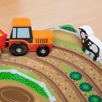 Melissa & Doug 17-Piece Wooden Tabletop Farm Playset With 4 Vehicles, Grain House & Play Pieces - Pretend Barnyard Toy For Toddlers Ages 1+