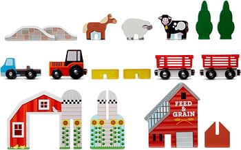 Melissa & Doug 17-Piece Wooden Tabletop Farm Playset With 4 Vehicles, Grain House & Play Pieces - Pretend Barnyard Toy For Toddlers Ages 1+