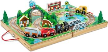 Melissa & Doug 17-Piece Wooden Tabletop Farm Playset With 4 Vehicles, Grain House & Play Pieces - Pretend Barnyard Toy For Toddlers Ages 1+