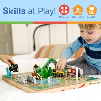 Melissa & Doug 17-Piece Wooden Tabletop Farm Playset With 4 Vehicles, Grain House & Play Pieces - Pretend Barnyard Toy For Toddlers Ages 1+