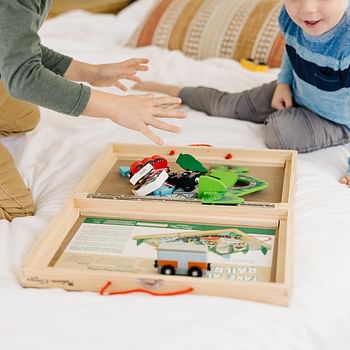 Melissa & Doug 17-Piece Wooden Tabletop Farm Playset With 4 Vehicles, Grain House & Play Pieces - Pretend Barnyard Toy For Toddlers Ages 1+