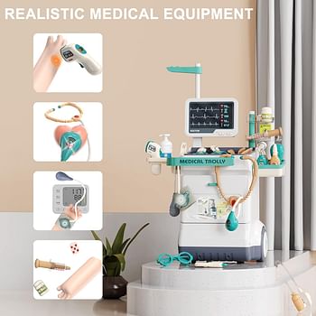 Pretend Play Doctor Toy Set for Kids 28 Pieces Pretend Medical Kit with Rolling Cart Doctor's Coat Kids Doctor Kit for for Boys and Girls Age 3 4 5