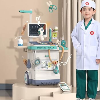 Pretend Play Doctor Toy Set for Kids 28 Pieces Pretend Medical Kit with Rolling Cart Doctor's Coat Kids Doctor Kit for for Boys and Girls Age 3 4 5