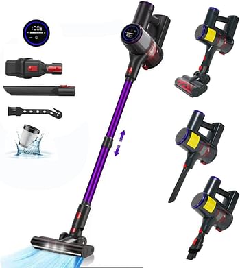 Cordless Stick Vacuum Cleaner 26 Kpa Powerful Stick Vacuum 6 in 1 Lightweight Quiet Stick Vacuum Cleaner Led Display Max 50Min Runtime Detachable Battery for Hardwood Floor Pet Hair Home Car