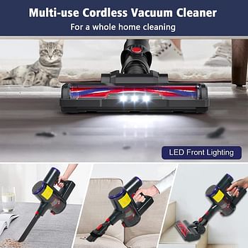 Cordless Stick Vacuum Cleaner 26 Kpa Powerful Stick Vacuum 6 in 1 Lightweight Quiet Stick Vacuum Cleaner Led Display Max 50Min Runtime Detachable Battery for Hardwood Floor Pet Hair Home Car