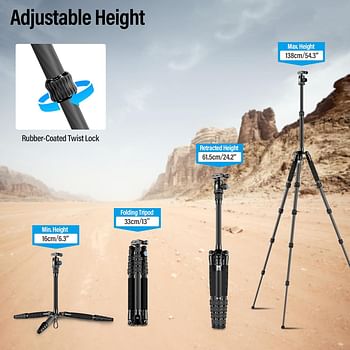 Sirui Compact Traveler 5C Tripod 54.3 Inches Lightweight Carbon Fiber Travel Tripod Portable Camera Tripod With 360° PanoRAMa Ball Head And Arca Swiss Quick Release Plate Load Capacity Up To 4Kgs