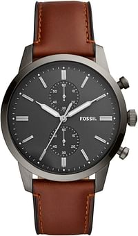 Fossil Watch for Men Townsman, Quartz Chronograph Movement, 44 mm Smoke Stainless Steel Case with a Leather Strap FS5522