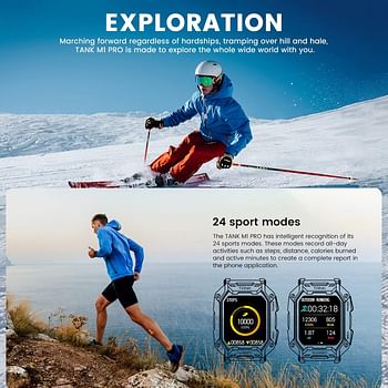 Pepisky TANK M1 PRO Outdoor Sports Rugged Smartwatch 1.72'' 280 * 320px Full-touch Screen Tough Body BT Call/Music 5ATM&IP69K Waterproof 24H 50 Days Standby 24 Sports Modes