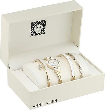 Anne Klein Women's Bangle Watch and Premium Crystal Accented Bracelet Set AK/3284WTST - Gold, White