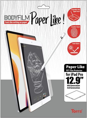 Torrii Apple iPad Pro 12.9 inch (2020/2018) PAPER LIKE Sketch Body Film Screen Protector with Paper Texture simulation for Digital Artists Sketching/Drawing/Writing