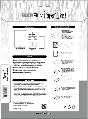 Torrii Apple iPad Pro 12.9 inch (2020/2018) PAPER LIKE Sketch Body Film Screen Protector with Paper Texture simulation for Digital Artists Sketching/Drawing/Writing